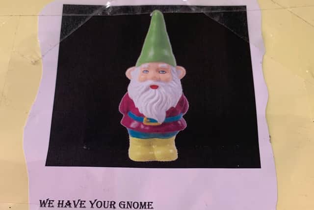 The first ransom note sent to the cafe after the 'nameless gnome' was stolen picture: supplied