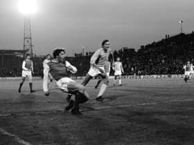 Arthur Duncan scores in the 6-0 drubbing of Malmo in the final Fairs Cup season of 1970/71