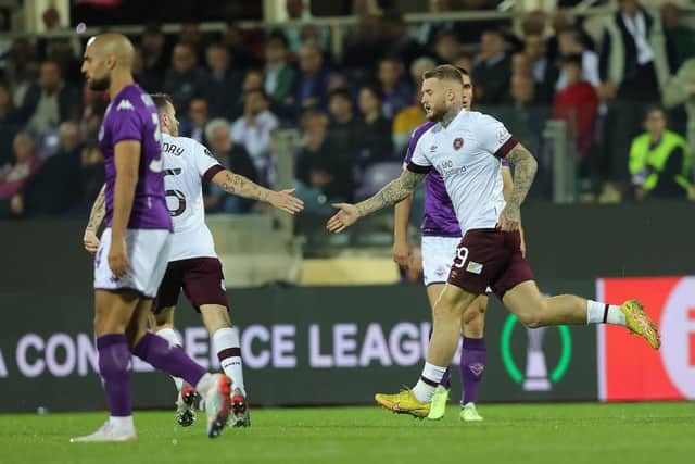 Stephen Humphrys celebrates after scoring early in the second half at Stadio Artemio Franchi. Picture: Gabriele Maltinti/Getty