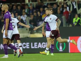 Stephen Humphrys celebrates after scoring early in the second half at Stadio Artemio Franchi. Picture: Gabriele Maltinti/Getty