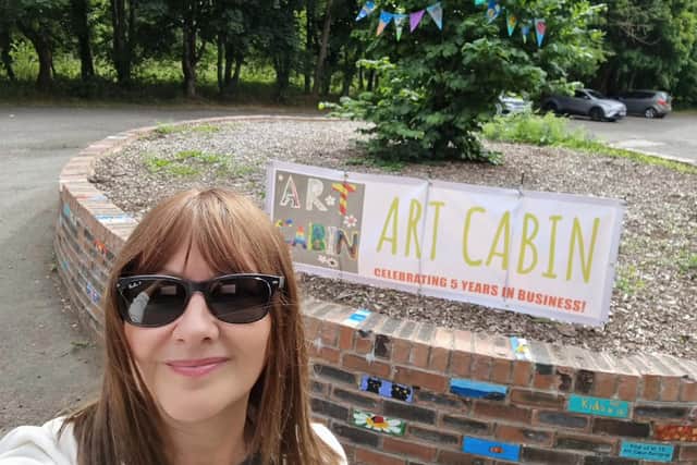 Liz Bierman at the artwork to mark Art Cabin's fifth birthday in September.