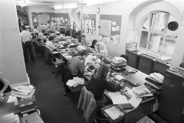 The Evening News newsroom at North Bridge Edinburgh before the arrival of computers in 1987. Picture: Bill Stout.