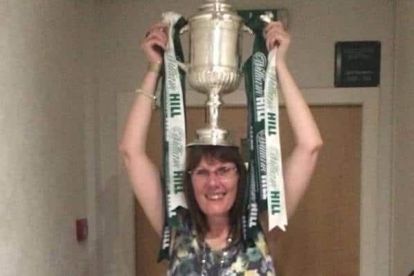 Sue McLernon with the Scottish Cup after finally seeing her team win the famous trophy. Picture: Contributed