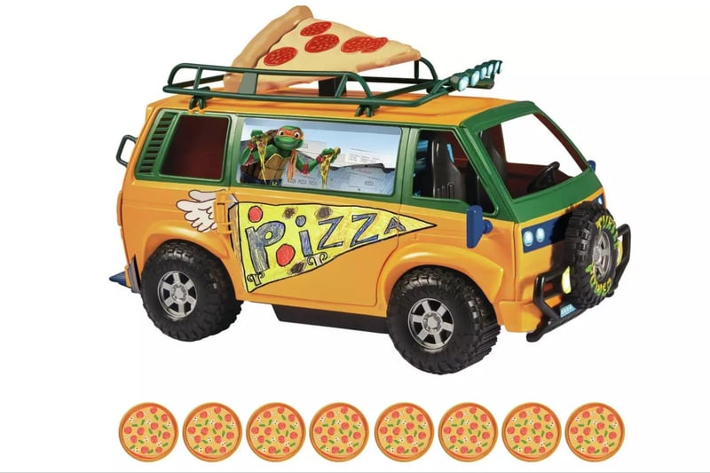Cowabunga into action with the Teenage Mutant Ninja Turtles Pizza Van! It opens from the front and back, with room for all four detailed Turtles figures – each sold separately. Place a Turtle in the Hot Seat, and press the button to launch up to eight pizza pies with the launcher! Various prices.