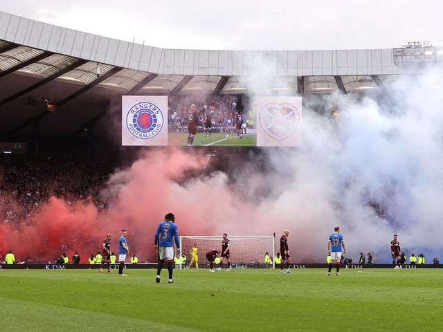Rangers fans letting off smoke bombs during the Scottish Cup final at Hampden Park, Glasgow.