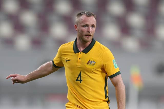 Rhyan Grant in action for Australia during the Socceroos' record-breaking World Cup qualifying victory over Oman in Doha