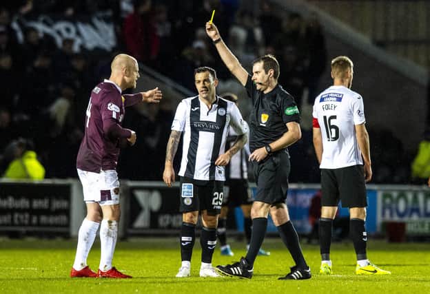 Hearts' Steven Naismith is yellow carded  during a game against St Mirren (Picture: Craig Williamson / SNS Group)