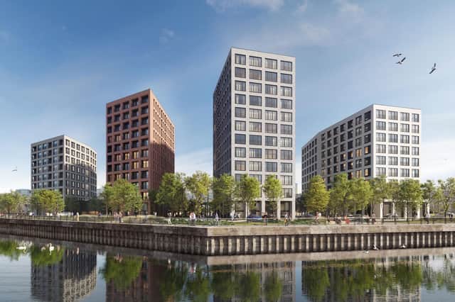The planned build-to-rent scheme, branded as Dockside, promises panoramic views and will accommodate at least 338 homes.
