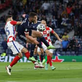 John McGinn goes close to scoring during Scotland's 3-1 defeat to Croatia in the Euro 2020 Group D fixture at Hampden. (Photo by LEE SMITH/POOL/AFP via Getty Images)