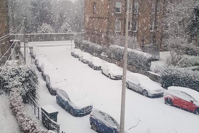 Audrey Whitehead shared this photo of cars sprinkled with snow on one Edinburgh street