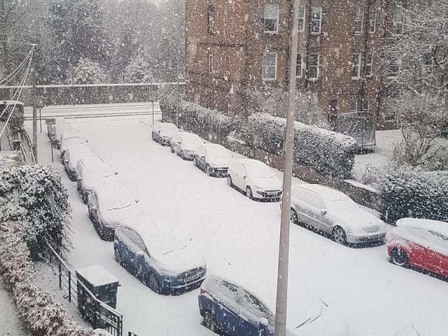 Audrey Whitehead shared this photo of cars sprinkled with snow on one Edinburgh street