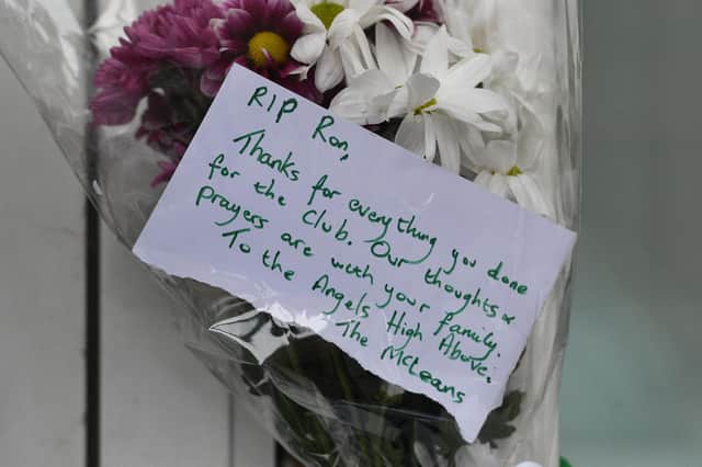 A tribute left to Ron Gordon outside Easter Road