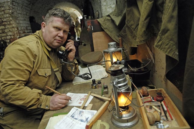 2010. Second World War event at Fort Nelson. Martin Standbridge dressed as a Russian forces Sargent mans the command post in the fort. Picture: Will Caddy 101070-17