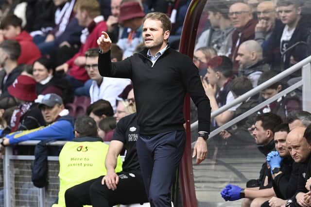 Robbie Neilson issues instructions from the sideline during Hearts' 3-1 loss to Rangers on Saturday. Picture: SNS