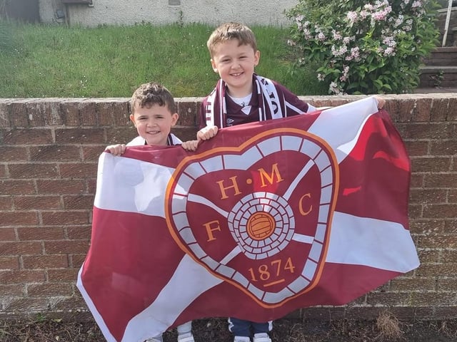 Callum and Elliot Lawson on their way to Hampden
Pic: Dianne Lawson