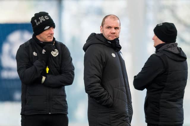 Hearts manager Robbie Neilson flanked by assistants Lee McCulloch and Gordon Forrest.