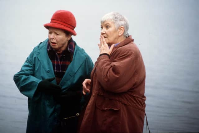 Gwyneth Guthrie and co-star Eileen McCallum in a scene from Take The High Road.