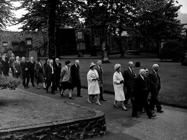 Attendees of the George Heriot's School Founders Day Service on their way to Greyfriars Kirk in June 1963.