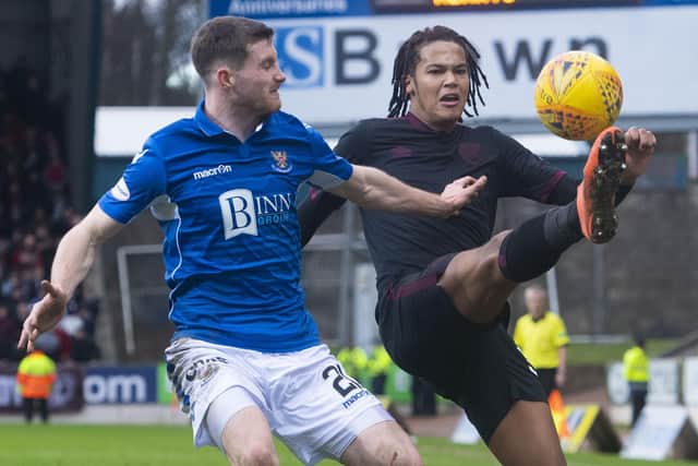 Toby Sibbick against St Johnstone in February 2020 in his final game for Hearts in his first spell, which was also his last match in centre-midfield prior to rejoining the club. Picture: SNS