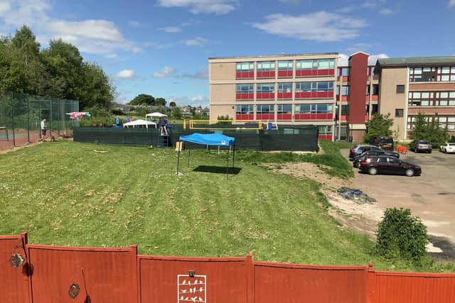 The volleyball court is just 30 yards from houses in Greenend Gardens
