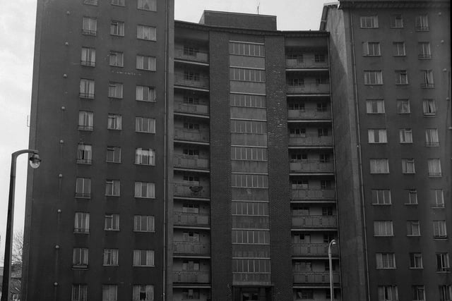 Houses in Spey Terrace, multi storey corporation flats near Leith Walk, 1960s.