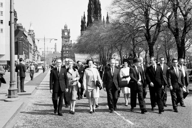 The May Day procession travels along Princes Street in 1966.