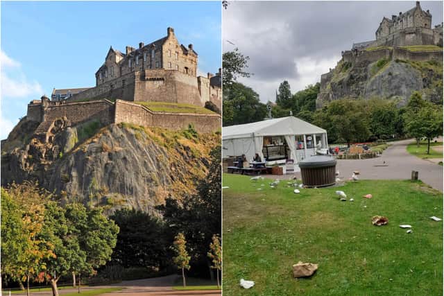 The mess left behind in part of Princes Street Gardens. Pic: Calum Duncan