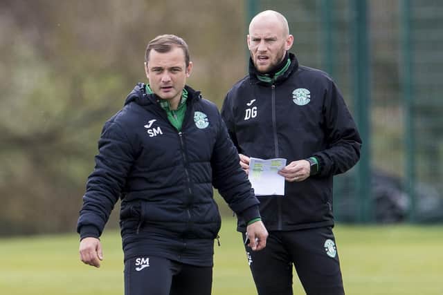 Shaun Maloney and David Gray at the Hibs Training Centre just last week in the build-up to Saturday's Edinburgh derby at Hampden. Picture: SNS
