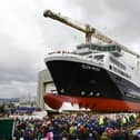 One of two late and over-budget ferries launched at a shipyard on the River Clyde