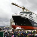 One of two late and over-budget ferries launched at a shipyard on the River Clyde