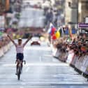 Netherlands' Mathieu van der Poel reacts after winning the Men's Elite Road Race