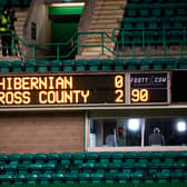 The full time scoreboard made grim reading for Hibs after the midweek defeat to Ross County. (Photo by Ross Parker / SNS Group)