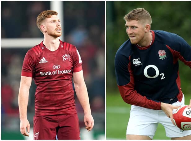 Edinburgh-bound Munster stand-off Ben Healy and former England wing Ruaridh McConnochie are in the Scotland Six Nations squad. Pictures: PA/Getty