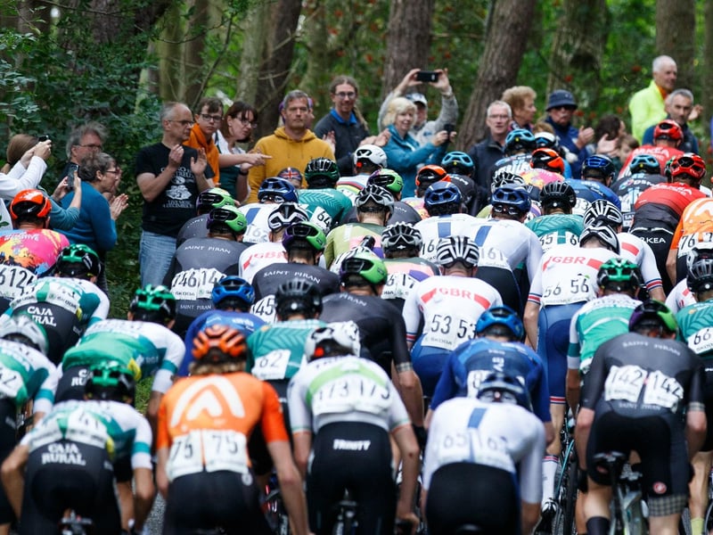 The peloton climb the hill at Stow during stage seven of the AJ Bell Tour of Britain from Hawick to Edinburgh.