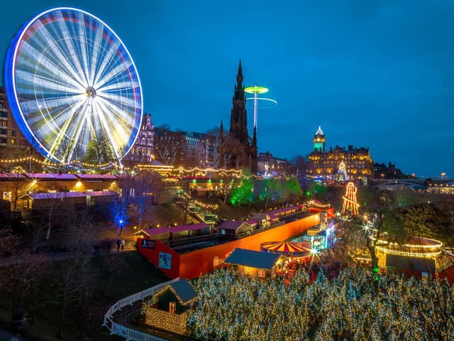 A view overlooking the Christmas Market in Edinburgh. Photo by Stephen Bridger/ Getty.