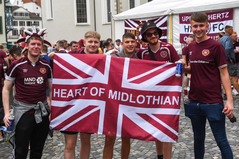 Hearts fans gather in St Gallen before the UEFA Europa League play off match against FC Zurich in August. Picture: Mark Scates / SNS