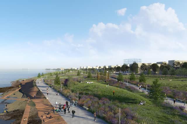 A restored Granton Gasholder is planned to be a centrepiece of a £1.3 billion regeneration on the city's waterfront.