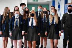 Pupils wearing face masks/coverings today at Holyrood Secondary School. Picture: John Devlin