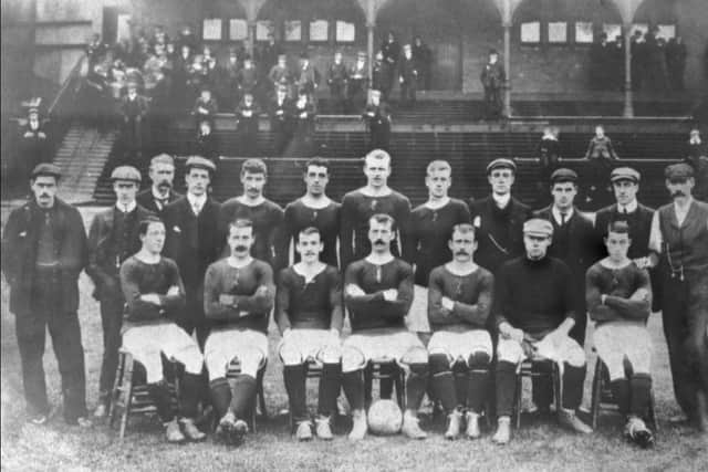 The Hibs team in 1904/05. Cannon is furthest right in the back row with secretary Dan McMichael third from left, also in the back row