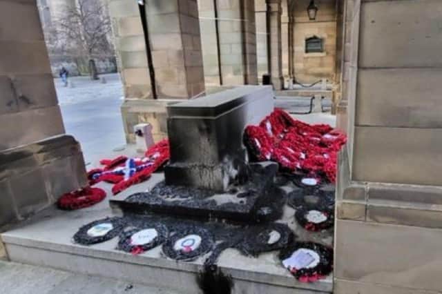 The war memorial was targeted in an arson attack just hours after the annual national remembrance ceremony.