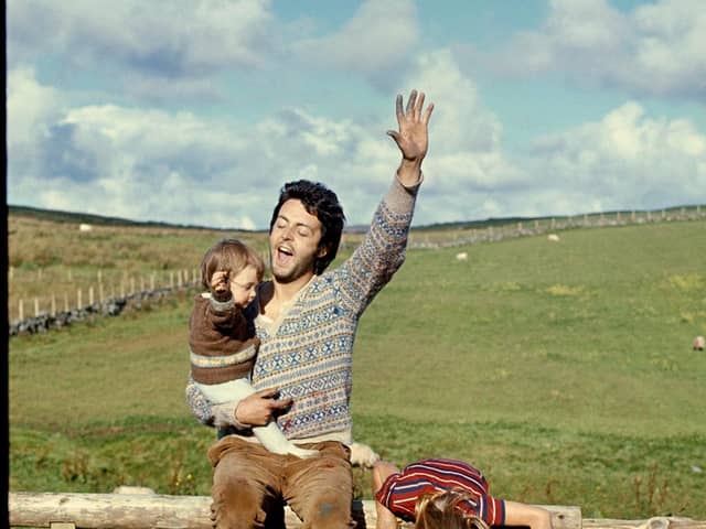 Paul McCartney and his daughter Mary captured at High Park Farm in Argyll in 1970.