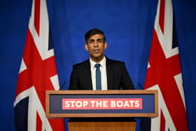 Prime Minister Rishi Sunak holds a press conference following the Supreme Court's Rwanda policy judgement, at Downing Street on November 15, 2023  (Photo by Leon Neal/Getty Images)