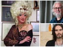 Clockwise from left, Paul O'Grady, as Lily Savage,  Billy Connolly and Russel Brand.