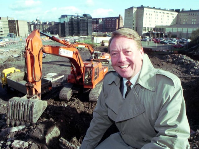 Chief Executive Hans Rissner checks how construction of the Edinburgh International Conference Centre (EICC) is progressing. The EICC opened on Morrison Street in 1995.