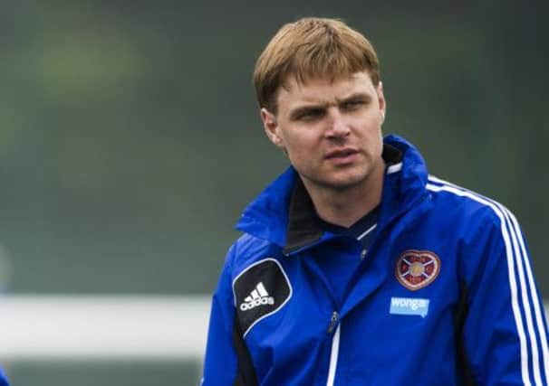 Edgaras Jankauskas, pictured during a Hearts training session. Picture: SNS