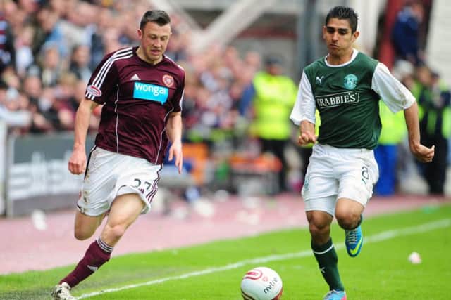 Dale Carrick played in the last derby at Tynecastle in May. Picture: Ian Rutherford