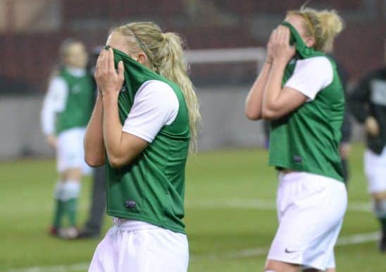 Nicky Docherty and Jo Love trudge off in despair after the final whistle. Picture: David Lamb. Jess Fishlock pictured below (Robert Perry)