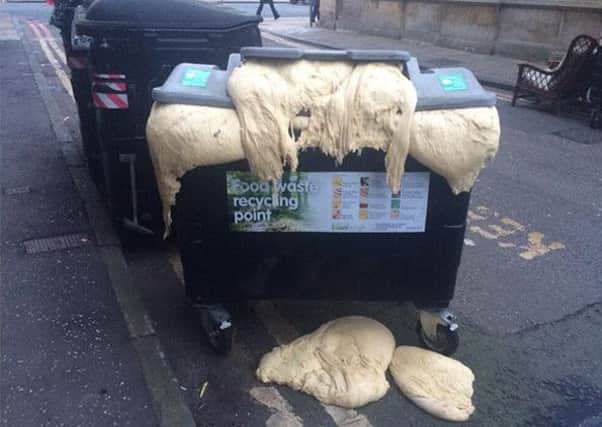 The bin, overflowing with pizza dough. Picture: Ailsa Burn-Murdoch/Twitter