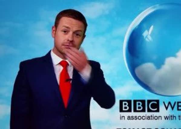 BBC weatherman Tomasz Schafernake forgets the name of Edinburgh live on air.