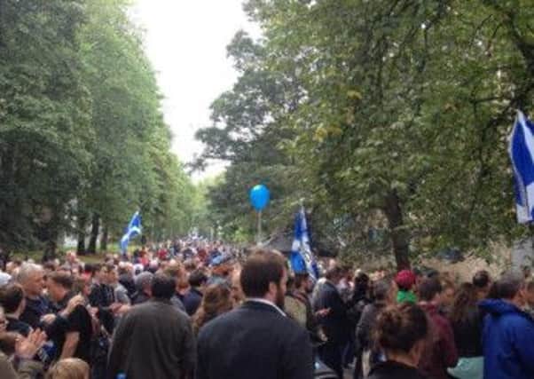 Campaigners gather in the Meadows ahead of the Independence referendum. Pic: Murray McCann